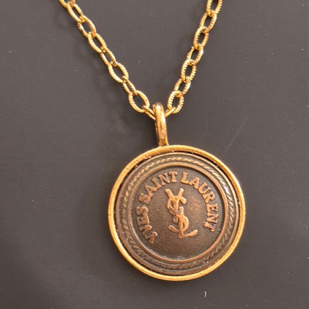 Yves Saint Laurent Gold and Dark Brown Medallion Necklace